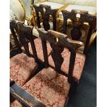 6 CARVED OAK GOTHIC STYLE UPHOLSTERED DINING CHAIRS, INCL; 2 CARVERS, NEED RE-UPHOLSTERING