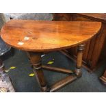 HEAVY OAK DEMI-LUNE CONSOLE TABLE WITH TURNED LEGS