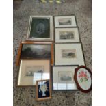 CARTON OF F/G ENGRAVINGS & A FRAMED BRASS ICON