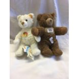 2 STEIFF TEDDY BEARS, 1 WHITE & 1 BROWN