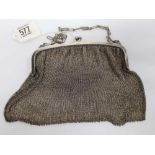 SILVER MESH PURSE MARKED 925 WITH IMPORT MARKS, 74G, NEEDS ATTENTION
