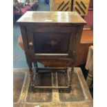 OAK SMOKERS CABINET WITH TURNED LEGS & CARVED OAK BLANKET CHEST WITH HINGED TOP