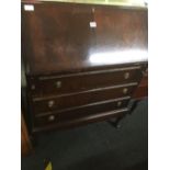 REPRODUCTION MAHOGANY BUREAU WITH HINGED LID & 3 DRAWERS