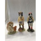 SHELF WITH 2 BESWICK FIGURES, THE SHEPHERD SHEEP DOG & HIKER BADGER & A BEATRIX POTTERS OLD MR