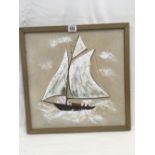 PRIMITIVE OIL PAINTING ON CANVAS OF A SAILING VESSEL