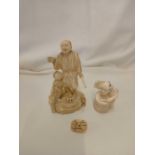 CARVED FIGURE WITH DRUM & ANOTHER 2'' & 4'' HIGH