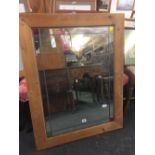 PINE FRAMED MIRROR WITH STAINED GLASS & LEADED EDGING, 37'' X 30''