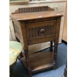 CARVED OAK HALL TABLE WITH DRAWER & SHELF UNDER WITH TURNED LEGS