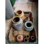 CARTON WITH STONEWARE JARS