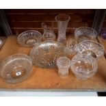 SHELF WITH VARIOUS GLASS BOWELS,
