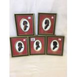 A SET OF OVAL SILHOUETTES OF FIVE GREAT COMPOSERS IN MATCHING HOGARTH FRAMES. EACH SIGNED IN