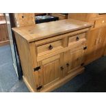 MEXICAN CARVED PINE SIDEBOARD / DRINKS CUPBOARD, 3ft WIDE