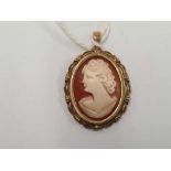 CARVED SHELL CAMEO PENDANT SET IN 9ct GOLD