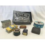 HOUSEHOLD STATIONARY TIN, YELLOW TAXI TIN, QUEEN'S DOLLS HOUSE MONEY BOX, VINTAGE JACOBS LEMON PUFFS