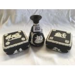 3 PIECES OF BLACK & WHITE WEDGWOOD WARE