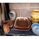 SHELF WITH MISC STUDIO POTTERY,