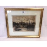 W H SWEET, A SEPIA ETCHING OF EXETER CITY FROM THE RIVER, SIGNED IN PENCIL