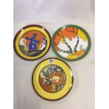 3 WEDGWOOD BONE CHINE CLARICE CLIFF STYLE LIMITED EDITION PLATES BY BRADFORD EXCHANGE