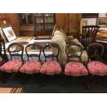 SET OF 5 VICTORIAN MAHOGANY BALLOON BACK CARVED CHAIRS WITH CABRIOLE LEGS & UPHOLSTERED SEATS