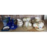 SHELF WITH PART COLCLOUGH CUPS & SAUCERS & OTHER CHINAWARE