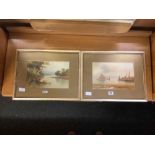 PAIR OF GILT FRAMED & MOUNTED LANDSCAPE PAINTINGS BY F SHAPLAND