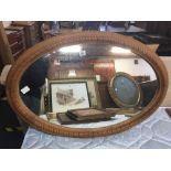 CARVED WOOD FRAMED OVAL MIRROR, APPROX 3ft MAXIMUM
