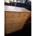 MODERN PINE CHEST OF 5 LONG & 2 SHORT DRAWERS, 3ft WIDE X 4ft 6'' TALL