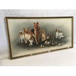 LARGE FRAMED OIL PAINTING OF ANIMALS BY CORNISH ARTIST MIKE NANCE, 48'' X 24'' EXCLUDING FRAME