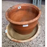 EARTHENWARE GLAZED PLANTER & A PLANT DISH