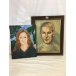 OIL PAINTING ON CANVAS, PORTRAIT OF A YOUNG GIRL AND ANOTHER OIL PAINTING OF HRH DUKE OF
