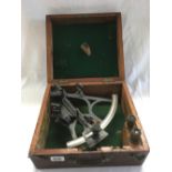 BLACK METAL SEXTANT BY TL AINSLEY SOUTH SHIELDS IN WOOD CARRY CASE