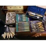 3 CANTEENS OF FISH CUTLERY, BOXED PAIR OF FISH SERVERS & BOX OF ODD CUTLERY