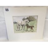 PEN, INK AND WATERCOLOUR DRAWING OF A MARE AND FOAL. SIGNED WITH INITIALS J.L.F. AND DATED 1893
