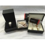 BOXED LADIES ACCURIST WRIST WATCH & MATCHING BRACELET, A SILVER COLOURED LADIES WATCH BY AMADEUS & 5