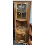 STRESSED OAK CORNER DISPLAY CABINET, 6ft TALL