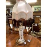 DECORATIVE BEVELLED EDGE TRIPLE MIRROR & DECORATIVE LADY FIGURINE TABLE LAMP & SHADE