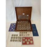 A BOX OF SHEETS OF COINS ETC