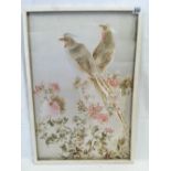 ORIENTAL SILK WORK PANEL OF BIRDS ON BLOSSOMS