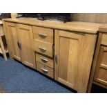 CARVED TEAK SIDEBOARD WITH CUPBOARDS & 4 DRAWERS, 5ft 3'' WIDE
