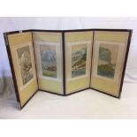 JAPANESE FOURFOLD SCREEN CONTAINING 4 SILK WORK PANELS OF ORIENTAL LANDSCAPES