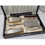 4 PIECE CASED SILVER BACKED HAIR BRUSH & COMB SET