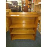 MODERN TEAK SHELF UNIT & REPRODUCTION HALF MOON HALL TABLE