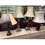 MATCHING PAIR OF MARBLE & BRASS CLASSICAL COLUMN TABLE LAMPS WITH SHADES & 2 OTHERS