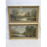 PAIR OF OIL PAINTINGS OF A TREE-LINED RIVER LANDSCAPES, BOTH SIGNED MARY CROUCH
