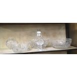 QTY OF CUT GLASS (5) INCL; 2 FRUIT BOWLS, FRUIT BASKET ETC