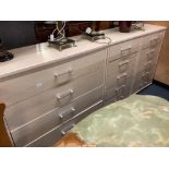 MELAMINE CHEST OF 4 LONG DRAWERS, 39'' WIDE & PAIR OF MATCHING NARROW CHESTS OF 5 SHORT DRAWERS,