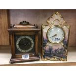 MODERN BRACKET CLOCK WITH BATTERY & A BRADFORD EXCHANGE HEIRLOOM PORCELAIN CLOCK BY THOMAS KINKADE