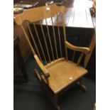 BEECH WOOD ROCKING CHAIR WITH TURNED LEGS