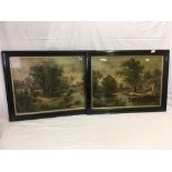 2 LARGE VICTORIAN PRINTS OF RIVER SCENES & COTTAGES