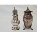 A GEORGIAN STYLE SILVER CASTER & SILVER SALT